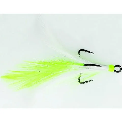 Mustad Feathered Treble Hooks Qty 2 White Chartreuse