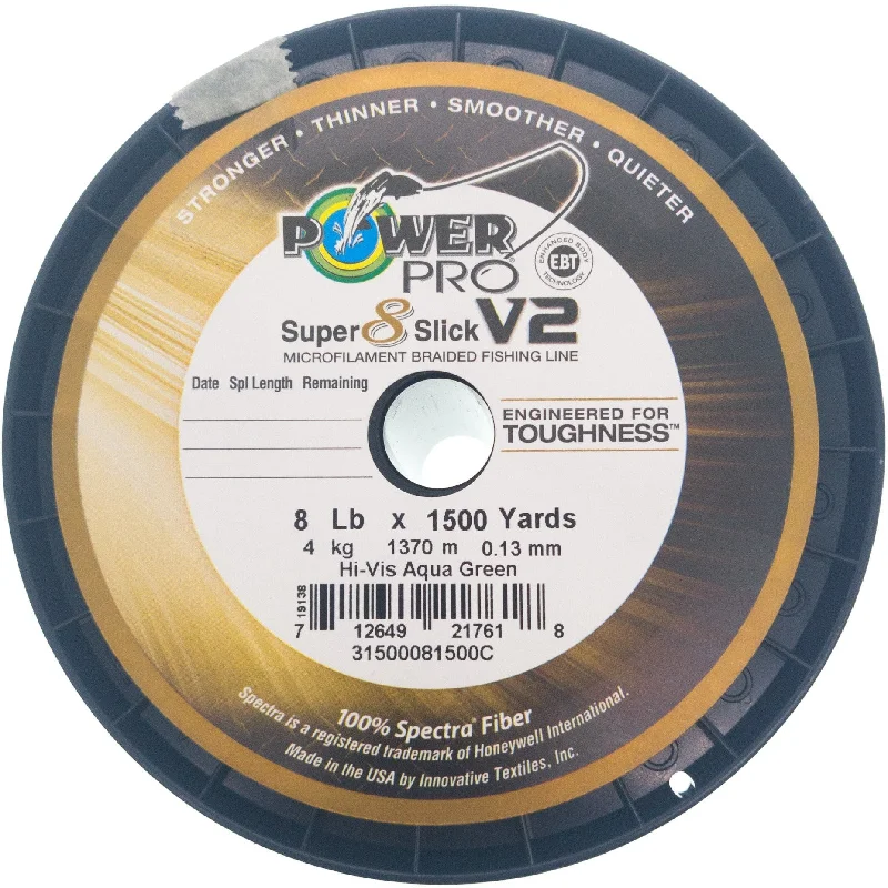 Power Pro Super Slick V2 8 Lb 1500 Yds Spool Hi-Vis Aqua Green