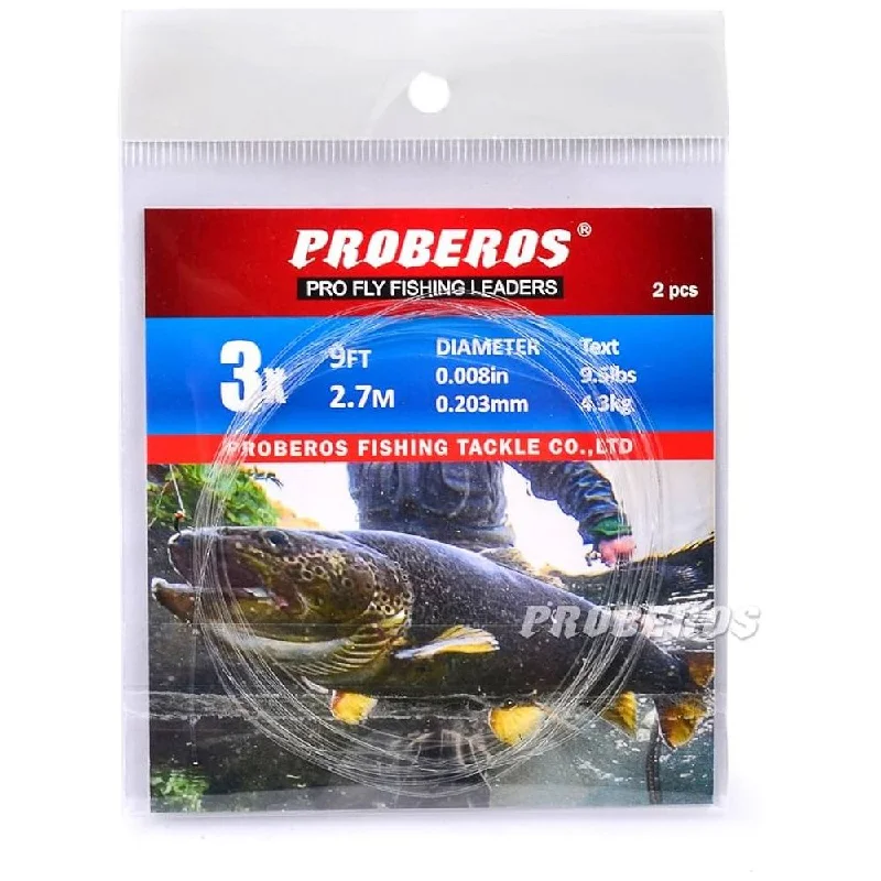 Proberos 6X Pro Fly Fishing leader 4Lb 9Ft Qty 2