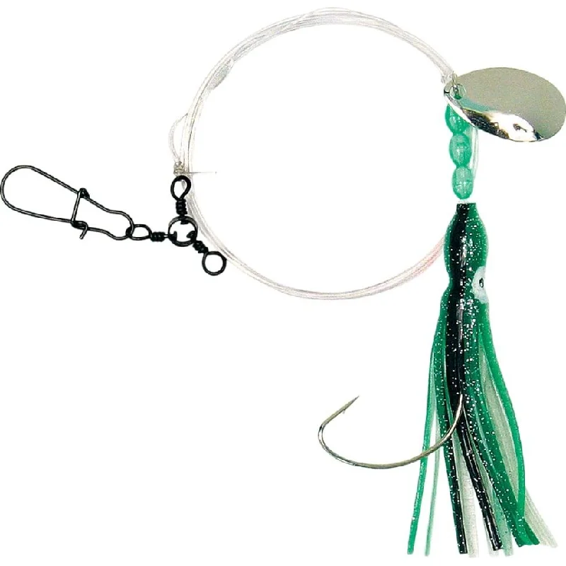 Sea Striker Squid Skirt Rig with Spinner 3" Green/Black Stripe Qty 1